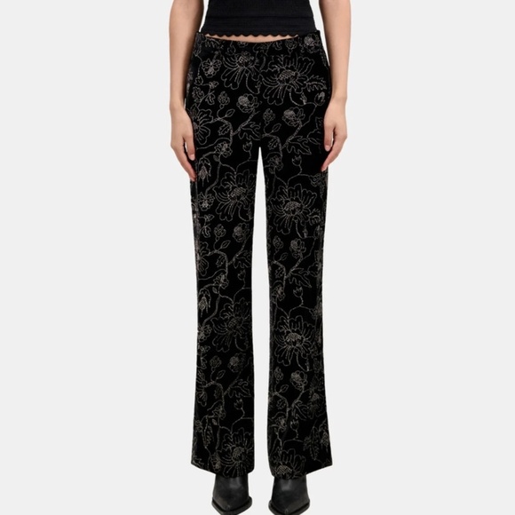 The Kooples Pants - NWT | The Kooples | Black Velvet Trousers with Embroidered Metallic Floral Print